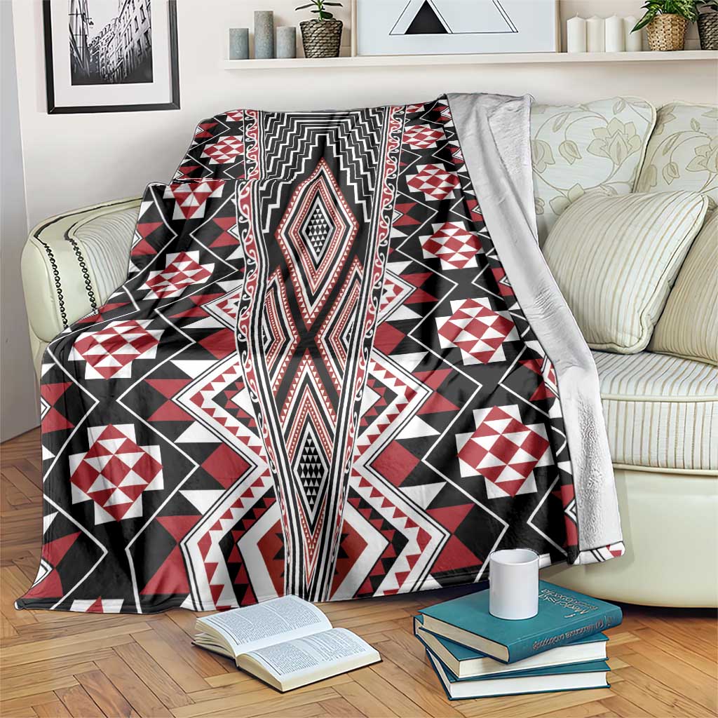 Red Aotearoa Tukutuku and Poutama Motif Blanket LT03 Red - Polynesian Pride