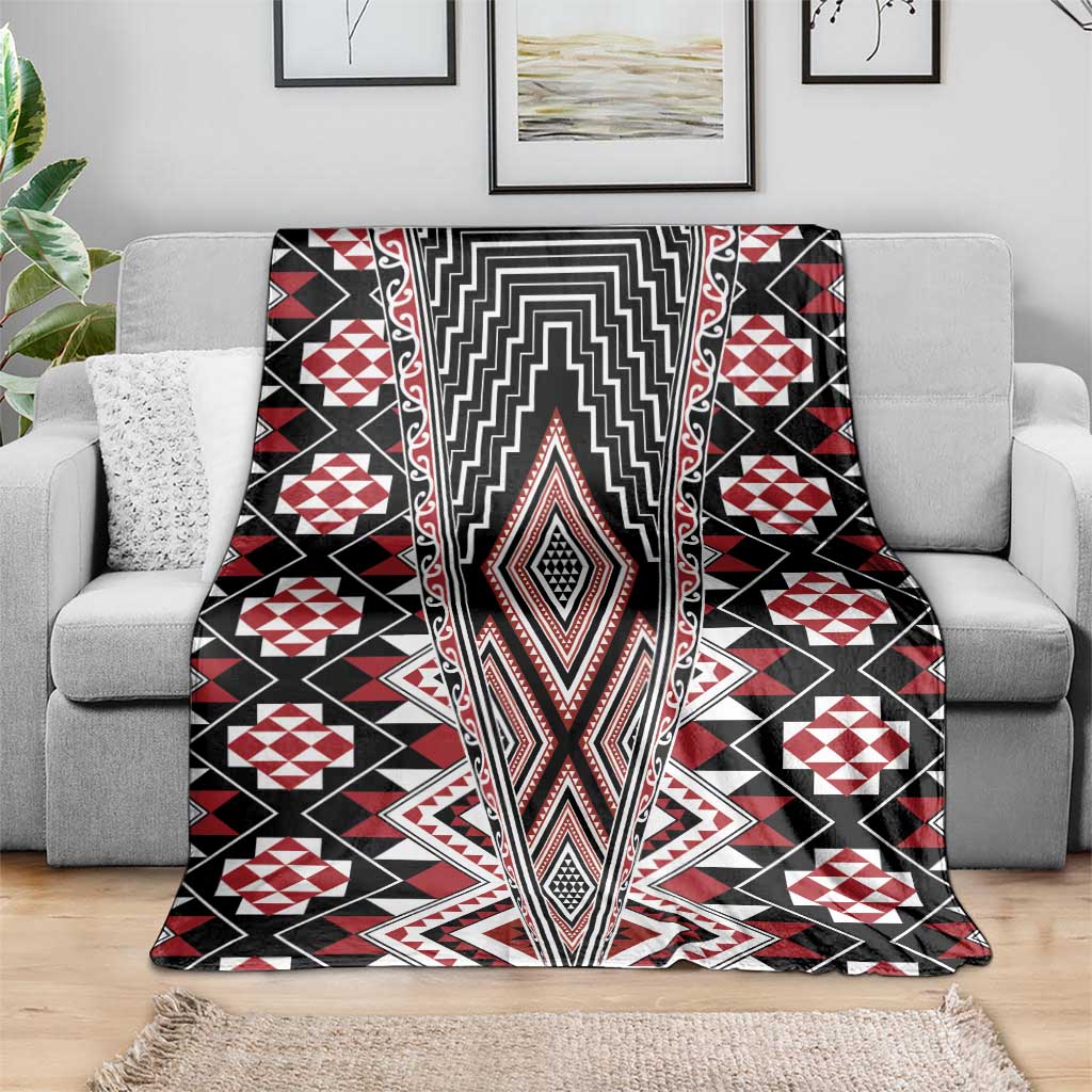 Red Aotearoa Tukutuku and Poutama Motif Blanket LT03 - Polynesian Pride