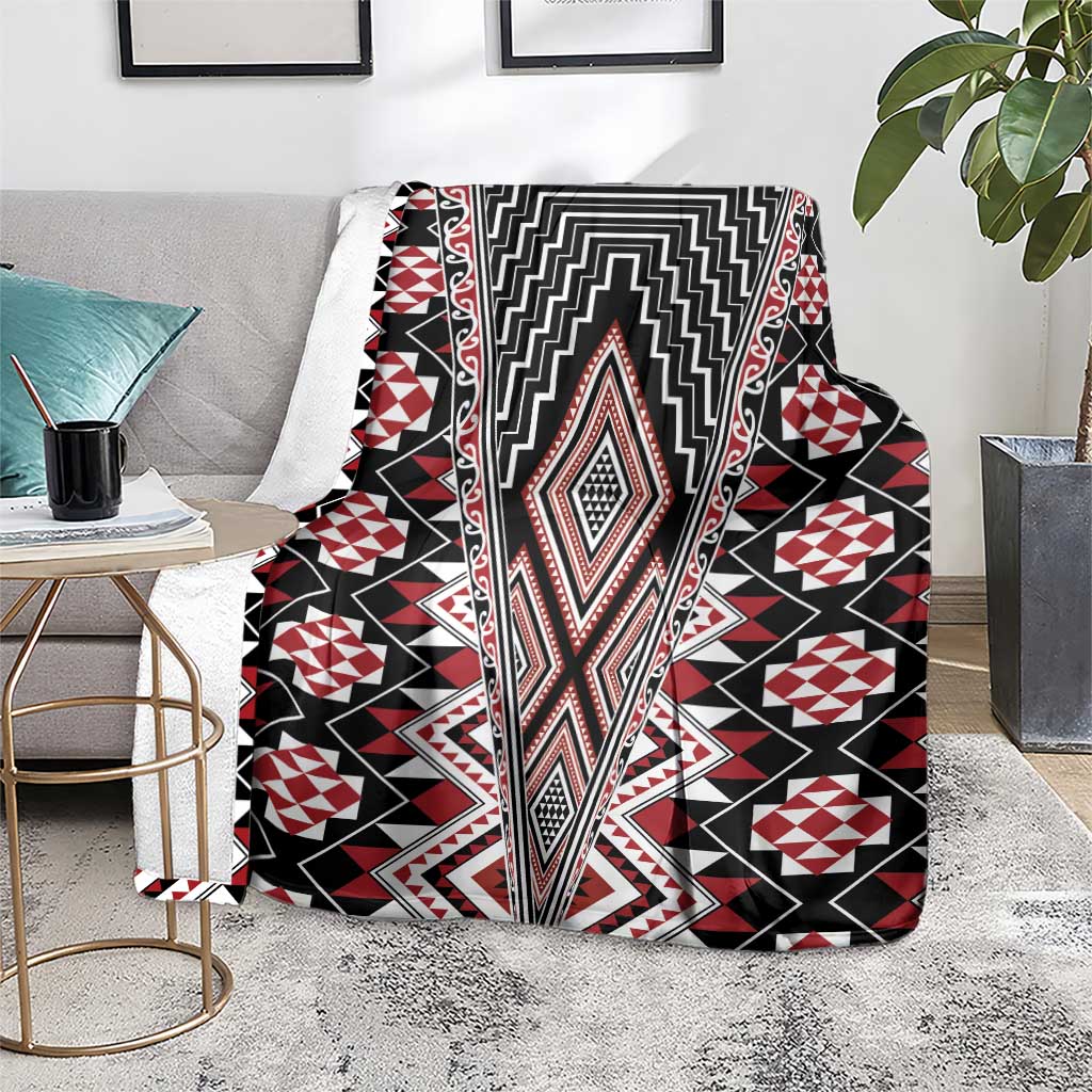 Red Aotearoa Tukutuku and Poutama Motif Blanket LT03 - Polynesian Pride