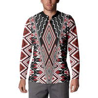 Red Aotearoa Tukutuku and Poutama Motif Button Sweatshirt LT03 - Polynesian Pride