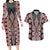 Red Aotearoa Tukutuku and Poutama Motif Couples Matching Long Sleeve Bodycon Dress and Hawaiian Shirt