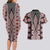 Red Aotearoa Tukutuku and Poutama Motif Couples Matching Long Sleeve Bodycon Dress and Hawaiian Shirt