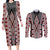 Red Aotearoa Tukutuku and Poutama Motif Couples Matching Long Sleeve Bodycon Dress and Long Sleeve Button Shirt