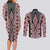 Red Aotearoa Tukutuku and Poutama Motif Couples Matching Long Sleeve Bodycon Dress and Long Sleeve Button Shirt