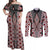 Red Aotearoa Tukutuku and Poutama Motif Couples Matching Off Shoulder Maxi Dress and Long Sleeve Button Shirt