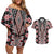 Red Aotearoa Tukutuku and Poutama Motif Couples Matching Off Shoulder Short Dress and Hawaiian Shirt