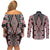 Red Aotearoa Tukutuku and Poutama Motif Couples Matching Off Shoulder Short Dress and Long Sleeve Button Shirt