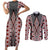 Red Aotearoa Tukutuku and Poutama Motif Couples Matching Short Sleeve Bodycon Dress and Long Sleeve Button Shirt