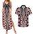 Red Aotearoa Tukutuku and Poutama Motif Couples Matching Summer Maxi Dress and Hawaiian Shirt