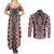 Red Aotearoa Tukutuku and Poutama Motif Couples Matching Summer Maxi Dress and Long Sleeve Button Shirt