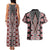 Red Aotearoa Tukutuku and Poutama Motif Couples Matching Tank Maxi Dress and Hawaiian Shirt