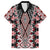 Red Aotearoa Tukutuku and Poutama Motif Family Matching Off Shoulder Maxi Dress and Hawaiian Shirt