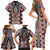 Red Aotearoa Tukutuku and Poutama Motif Family Matching Short Sleeve Bodycon Dress and Hawaiian Shirt