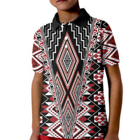 Red Aotearoa Tukutuku and Poutama Motif Kid Polo Shirt LT03 Kid Red - Polynesian Pride