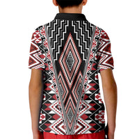 Red Aotearoa Tukutuku and Poutama Motif Kid Polo Shirt LT03 - Polynesian Pride