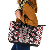 Red Aotearoa Tukutuku and Poutama Motif Leather Tote Bag LT03 Red - Polynesian Pride
