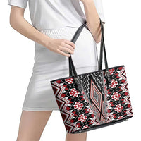 Red Aotearoa Tukutuku and Poutama Motif Leather Tote Bag LT03 - Polynesian Pride
