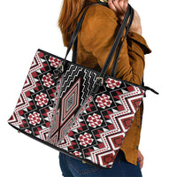 Red Aotearoa Tukutuku and Poutama Motif Leather Tote Bag LT03 - Polynesian Pride