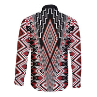 Red Aotearoa Tukutuku and Poutama Motif Long Sleeve Button Shirt LT03 - Polynesian Pride
