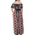 Red Aotearoa Tukutuku and Poutama Motif Off Shoulder Maxi Dress