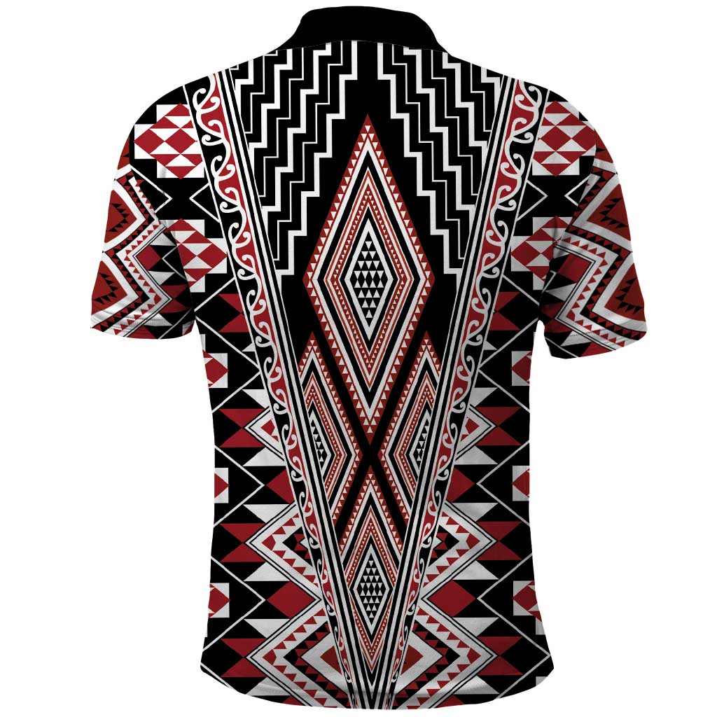 Red Aotearoa Tukutuku and Poutama Motif Polo Shirt LT03 - Polynesian Pride