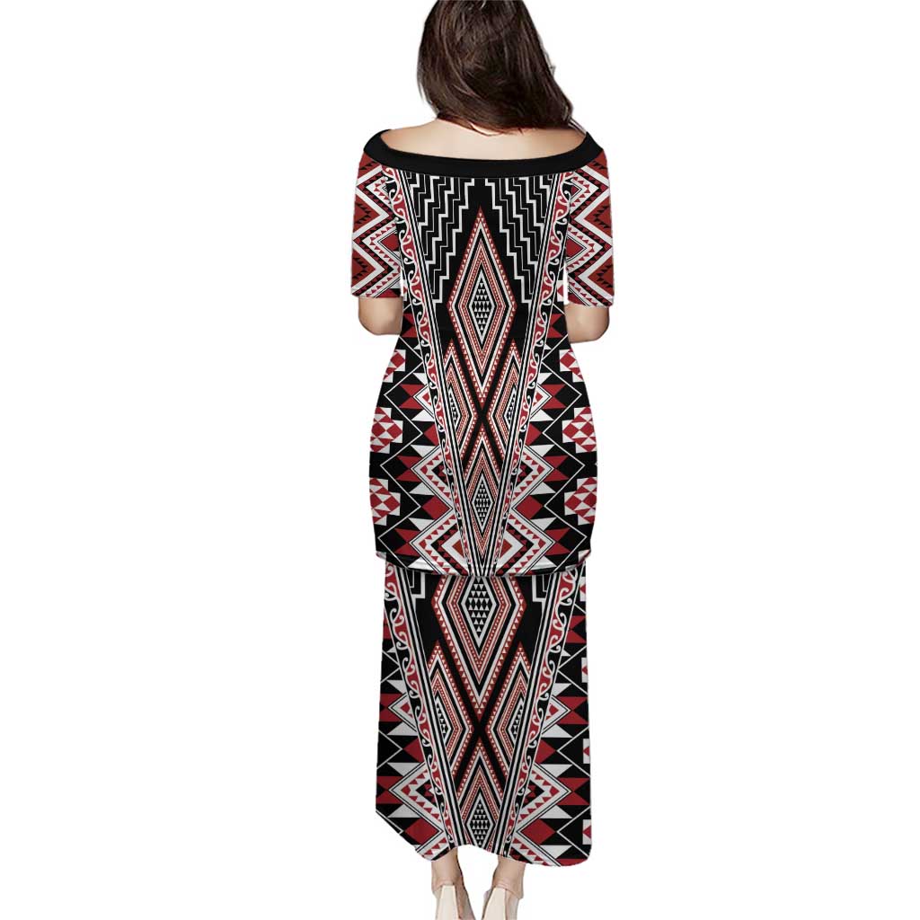 Red Aotearoa Tukutuku and Poutama Motif Puletasi LT03 - Polynesian Pride