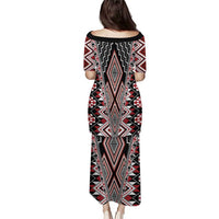Red Aotearoa Tukutuku and Poutama Motif Puletasi LT03 - Polynesian Pride