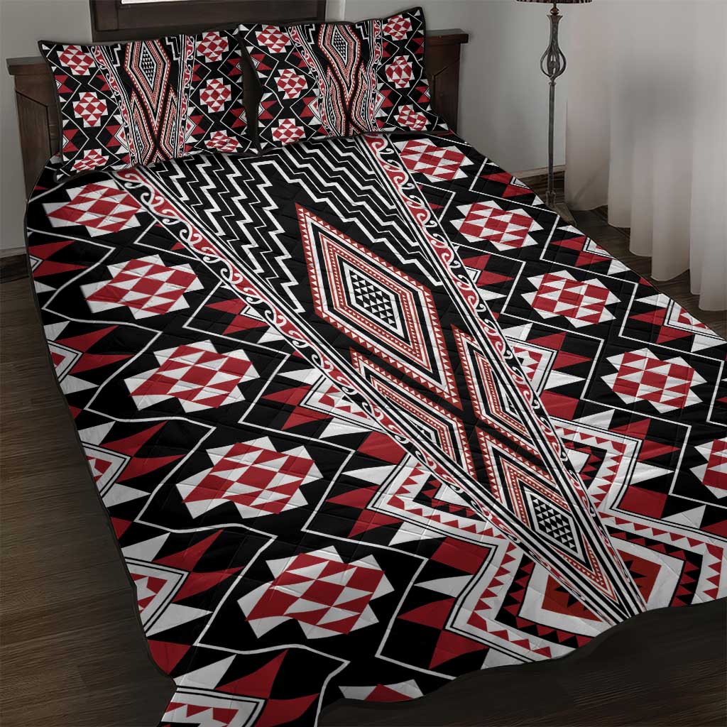 Red Aotearoa Tukutuku and Poutama Motif Quilt Bed Set LT03 Red - Polynesian Pride
