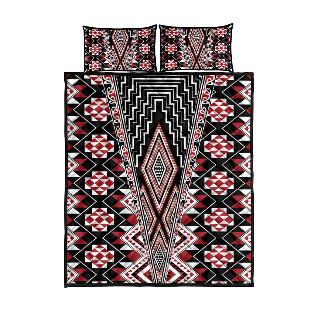 Red Aotearoa Tukutuku and Poutama Motif Quilt Bed Set LT03 - Polynesian Pride
