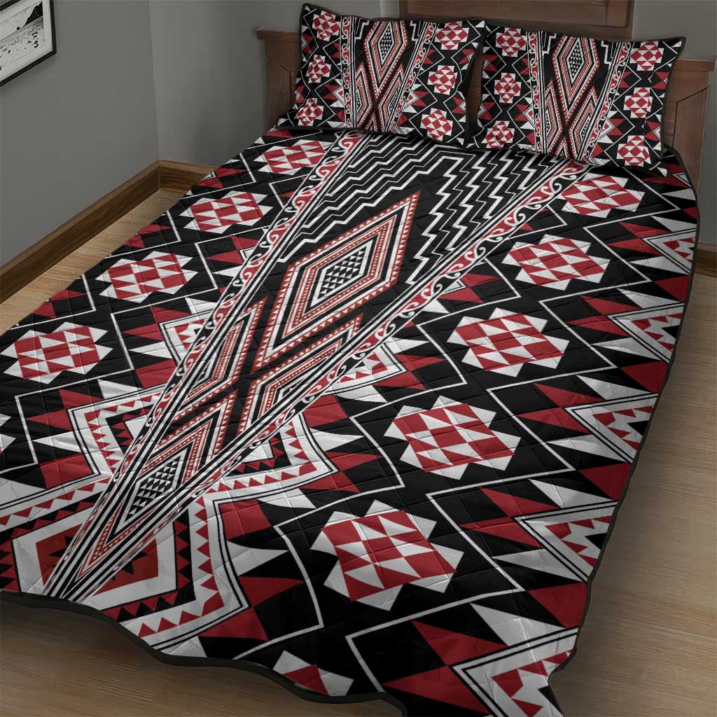 Red Aotearoa Tukutuku and Poutama Motif Quilt Bed Set LT03 - Polynesian Pride