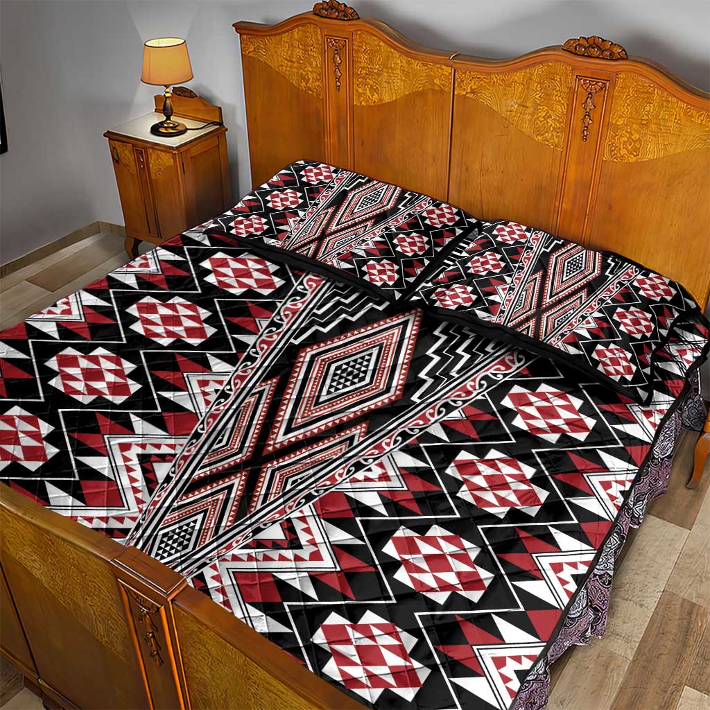 Red Aotearoa Tukutuku and Poutama Motif Quilt Bed Set LT03 - Polynesian Pride