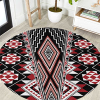Red Aotearoa Tukutuku and Poutama Motif Round Carpet LT03 Red - Polynesian Pride