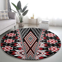 Red Aotearoa Tukutuku and Poutama Motif Round Carpet LT03 - Polynesian Pride