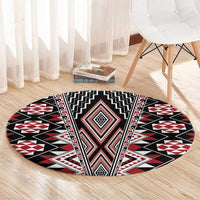 Red Aotearoa Tukutuku and Poutama Motif Round Carpet LT03 - Polynesian Pride