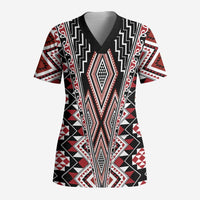 Red Aotearoa Tukutuku and Poutama Motif Scrub Top LT03 Adult Red - Polynesian Pride
