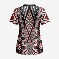 Red Aotearoa Tukutuku and Poutama Motif Scrub Top LT03 - Polynesian Pride