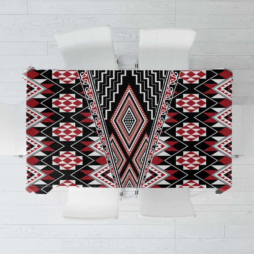 Red Aotearoa Tukutuku and Poutama Motif Tablecloth