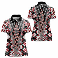 Red Aotearoa Tukutuku and Poutama Motif Women Polo Shirt LT03 - Polynesian Pride