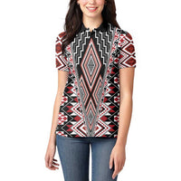 Red Aotearoa Tukutuku and Poutama Motif Women Polo Shirt LT03 - Polynesian Pride