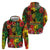 Hawaiian Reggae Hoodie Tropical Plants and Tribal Kakau Tattoo-One Love Jawaiian