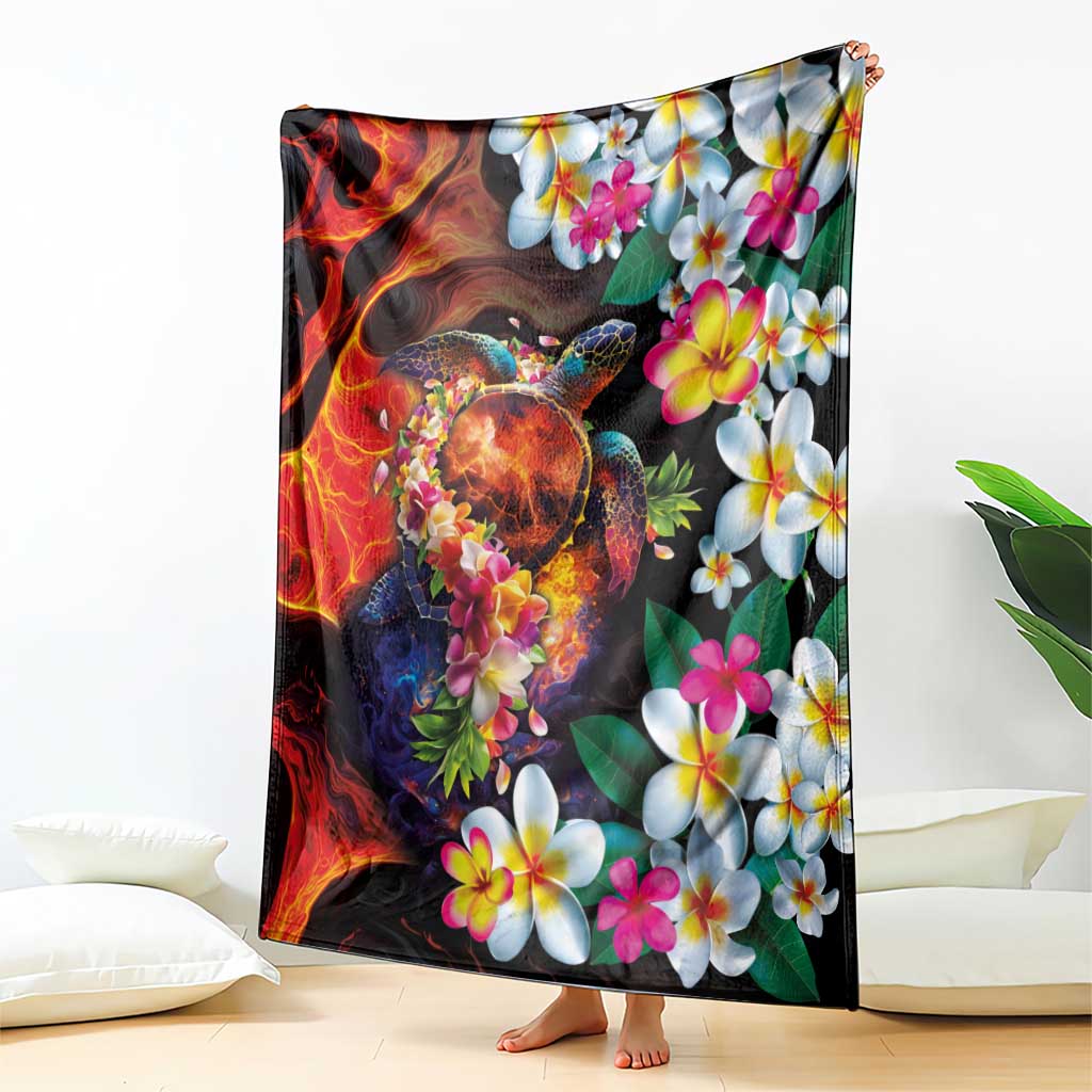 Hawaiian Lei Day Blanket Colorful Plumeria and Volcanic Turtle with Abstract Lava Texture LT03 - Polynesian Pride