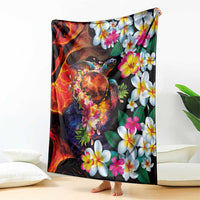 Hawaiian Lei Day Blanket Colorful Plumeria and Volcanic Turtle with Abstract Lava Texture LT03 - Polynesian Pride