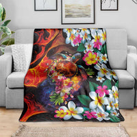 Hawaiian Lei Day Blanket Colorful Plumeria and Volcanic Turtle with Abstract Lava Texture LT03 - Polynesian Pride