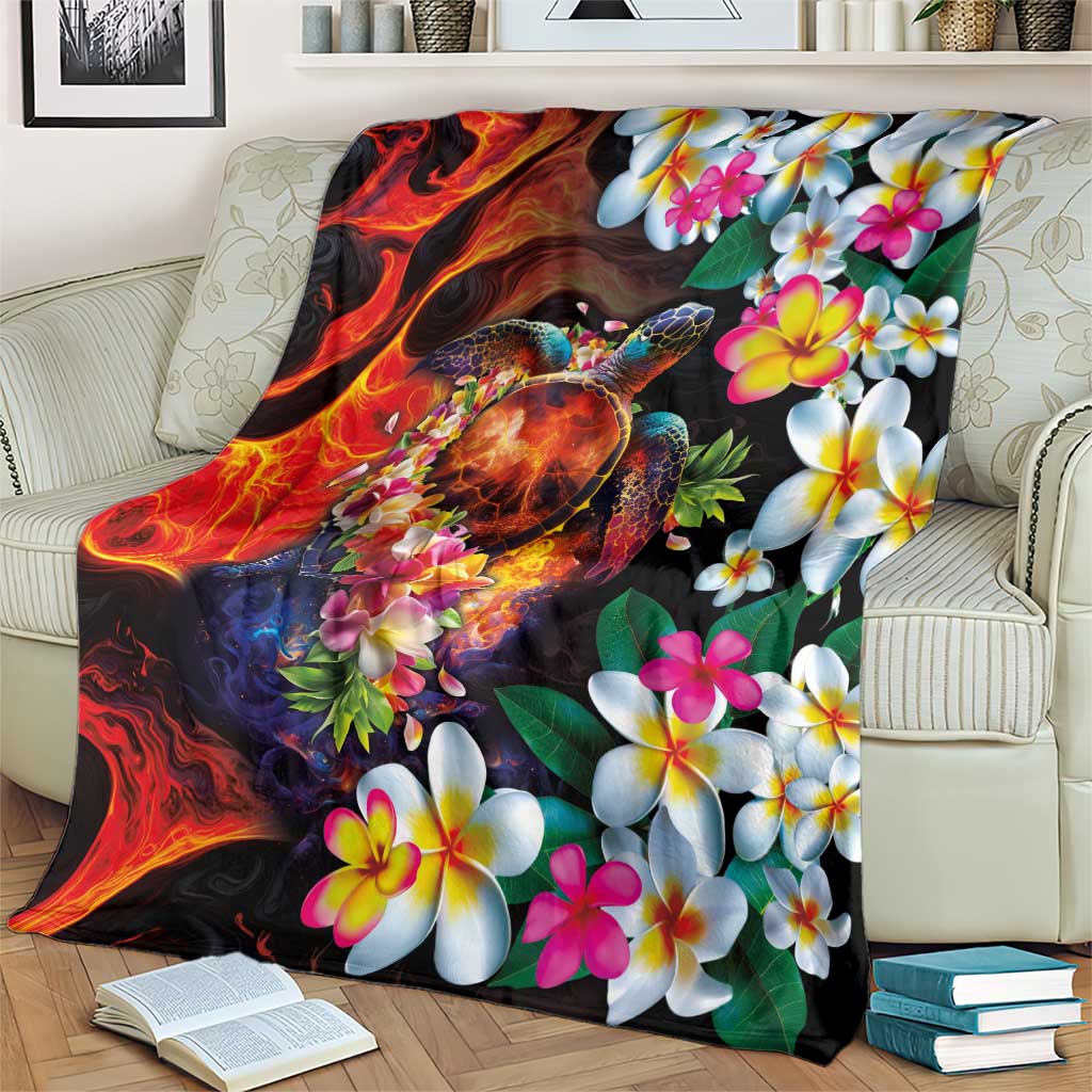 Hawaiian Lei Day Blanket Colorful Plumeria and Volcanic Turtle with Abstract Lava Texture LT03 - Polynesian Pride