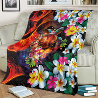 Hawaiian Lei Day Blanket Colorful Plumeria and Volcanic Turtle with Abstract Lava Texture LT03 - Polynesian Pride