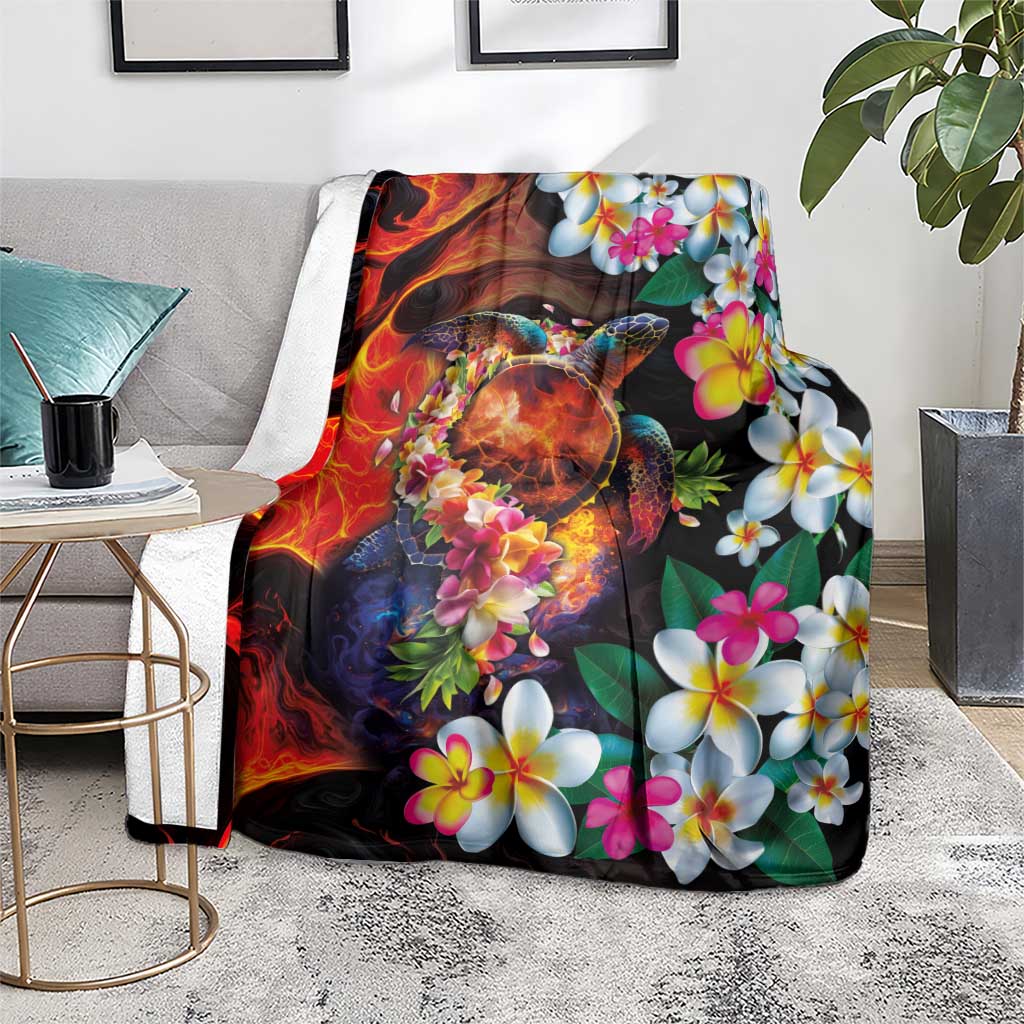 Hawaiian Lei Day Blanket Colorful Plumeria and Volcanic Turtle with Abstract Lava Texture LT03 - Polynesian Pride