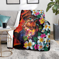 Hawaiian Lei Day Blanket Colorful Plumeria and Volcanic Turtle with Abstract Lava Texture LT03 - Polynesian Pride