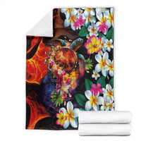 Hawaiian Lei Day Blanket Colorful Plumeria and Volcanic Turtle with Abstract Lava Texture LT03 - Polynesian Pride