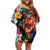 Hawaiian Lei Day Family Matching Off Shoulder Short Dress and Hawaiian Shirt Colorful Plumeria and Volcanic Turtle with Abstract Lava Texture