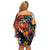 Hawaiian Lei Day Family Matching Off Shoulder Short Dress and Hawaiian Shirt Colorful Plumeria and Volcanic Turtle with Abstract Lava Texture